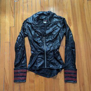 Il Bolero Fetish black and dark red military vinyl zip up jacket - WORNED OUT